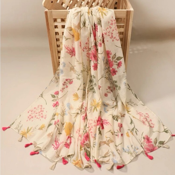 Accessories Floral Scarf Cream Pink Flower Womens Wrap Shawl Poshmark